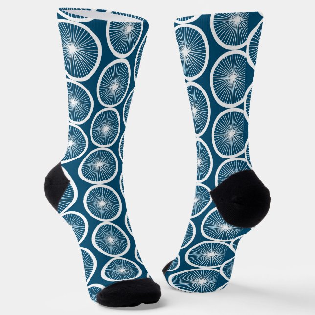 Bicycle Wheel Blue White Cycling Themed Socks (Angled)