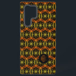 Bicycle wheel orange black pattern initials samsung galaxy case<br><div class="desc">This phone case has a bright geometric pattern made from repeating bicycle wheels,  designed to appeal to a keen cyclist. In the bottom corner is an orange and black circle ready for you to add your initials in matching orange.</div>