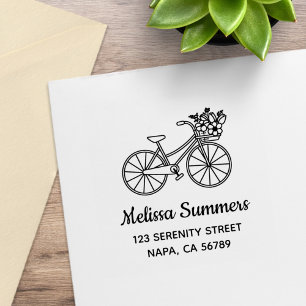 Bicycle with a Flower Basket Address Rubber Stamp