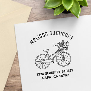Bicycle with a Flower Basket Address Rubber Stamp