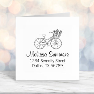 Bicycle with a Flower Basket Address Self-inking Stamp