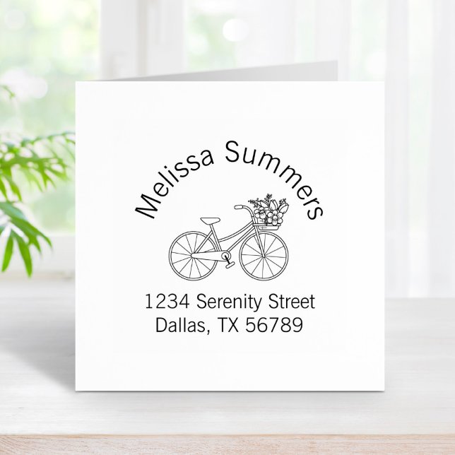 Bicycle with a Flower Basket Arch Address Rubber Stamp (Creator Uploaded)