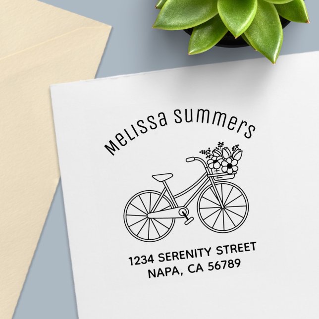 Bicycle with a Flower Basket Arch Address Self-inking Stamp (Creator Uploaded)
