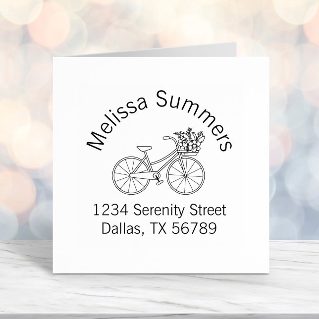 Bicycle with a Flower Basket Arch Address Self-inking Stamp (Creator Uploaded)