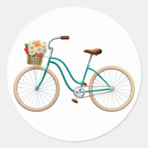 Bicycle With Basket Of Flowers Classic Round Sticker
