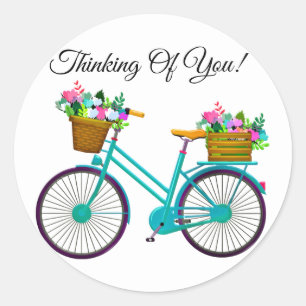 Bicycle With Basket Of Flowers Classic Round Sticker