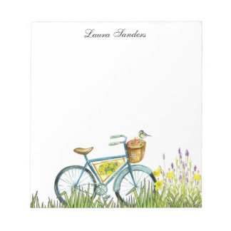 Bicycle With Basket Of Flowers Notepad