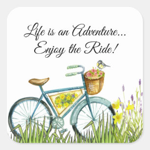 Bicycle With Basket Of Flowers Square Sticker