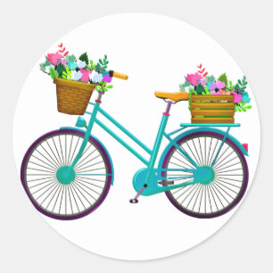 Bicycle With Basket Of Flowers - Sticker
