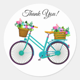Bicycle With Basket Of Flowers Thank You Classic Round Sticker