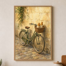 Bicycle with Bread Basket Watercolour Poster