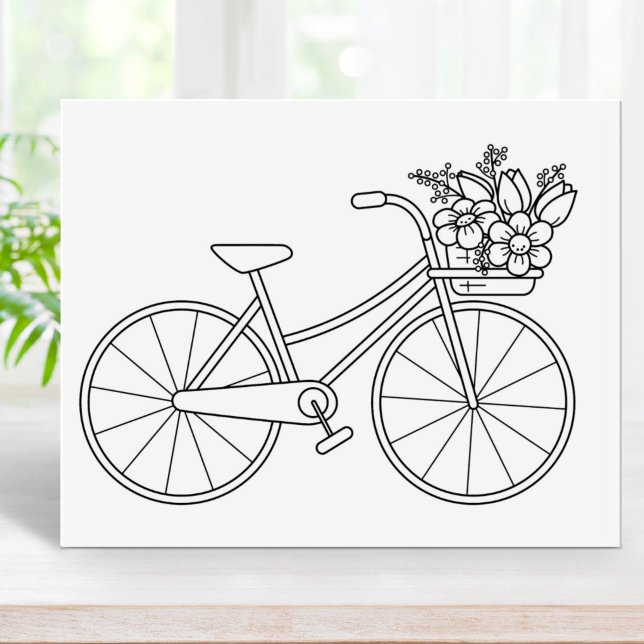 Bicycle with Flower Basket Colouring Page Rubber Stamp (Creator Uploaded)