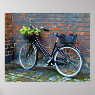 Bicycle With Flower Basket, Copenhagen, Denmark Poster