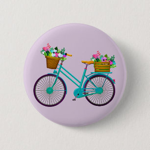 Bicycle With Flowers in Basket Bike 6 Cm Round Badge