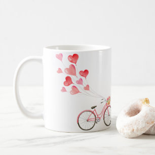 Bicycle with heart shaped balloons coffee mug