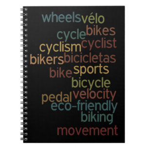 bicycle word cloud spiral notebook