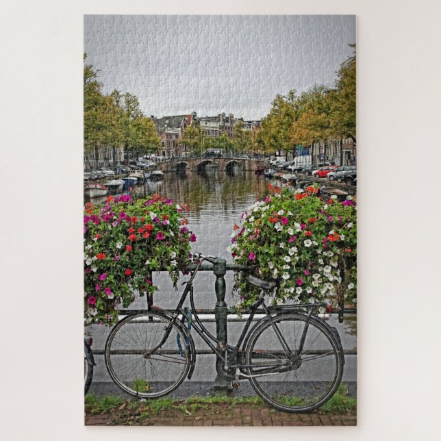 Bicycles and Canals in Amsterdam - 20x30 - 1014 pc Jigsaw Puzzle (Vertical)
