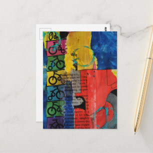 Bicycles and Trucks mixed media collage Postcard