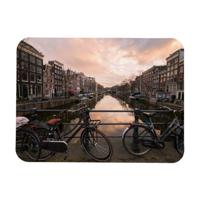 Bicycles at sunset in Amsterdam Magnet (Horizontal)