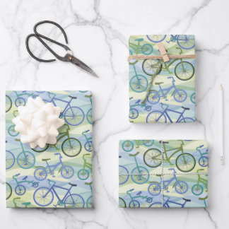 Bicycles Blue Green Wrapping Paper Sheet