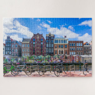 Bicycles Houses Along Amsterdam Canal Netherlands Jigsaw Puzzle