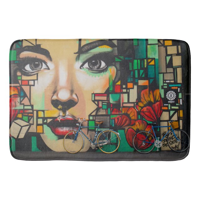 Bicycles on Graffiti wall Bath Mat (Front)