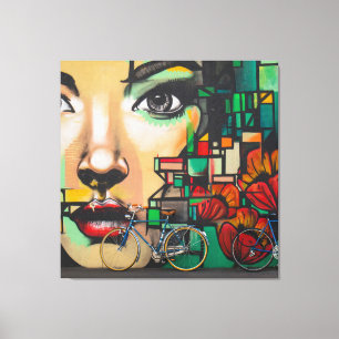Bicycles on Graffiti wall Canvas Print