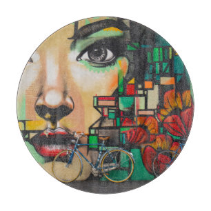 Bicycles on Graffiti wall Cutting Board