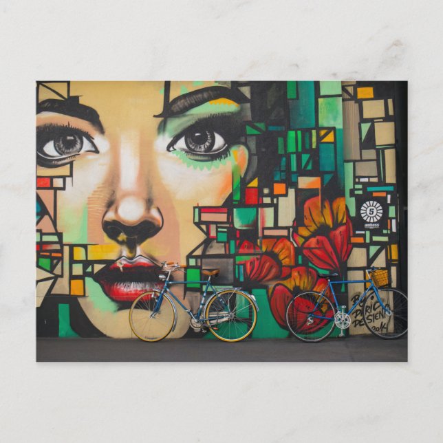 Bicycles on Graffiti wall Holiday Postcard (Front)