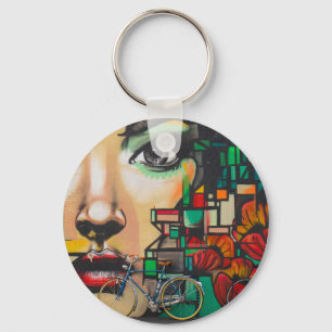 Bicycles on Graffiti wall Key Ring