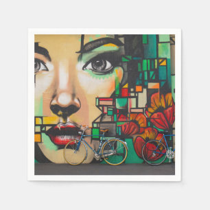 Bicycles on Graffiti wall Napkin