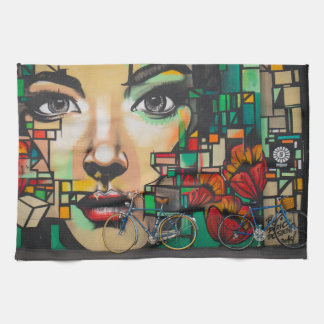 Bicycles on Graffiti wall Tea Towel