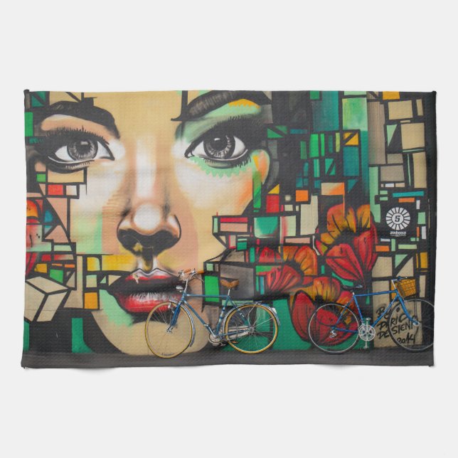 Bicycles on Graffiti wall Tea Towel (Horizontal)