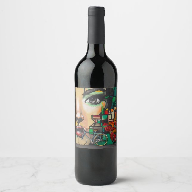 Bicycles on Graffiti wall Wine Label (Front)