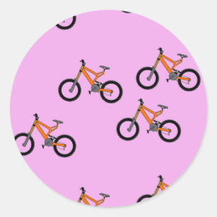 Bicycles pattern on pink classic round sticker