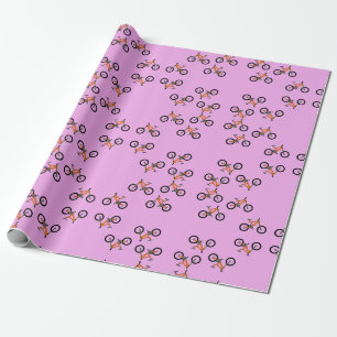 Bicycles pattern on pink wrapping paper