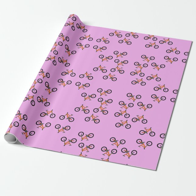 Bicycles pattern on pink wrapping paper (Unrolled)