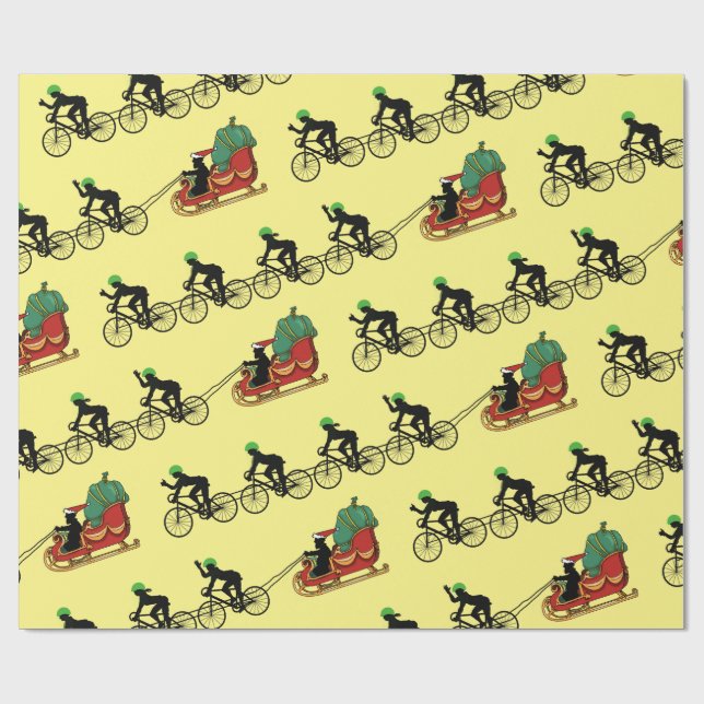 Bicycles Pulling Santa's Sleigh Wrapping Paper (Flat)