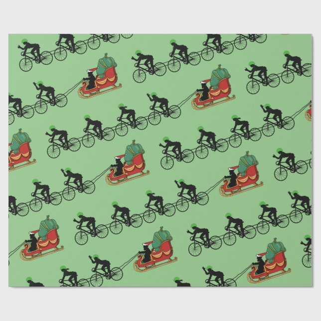 Bicycles Pulling Santa's Sleigh Wrapping Paper (Flat)