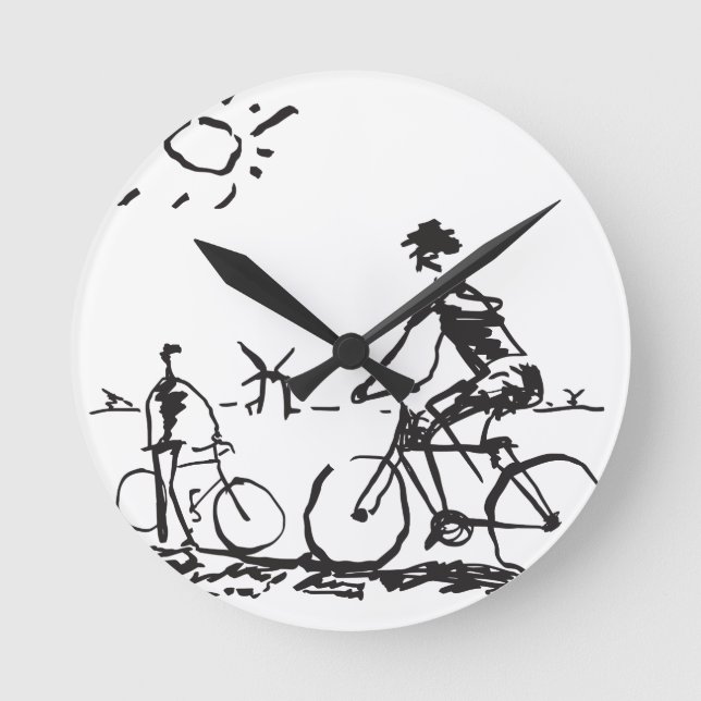 Bicycling Bike Sketch Round Clock (Front)