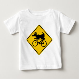 Bicycling Deer Crossing Highway Sign Baby T-Shirt