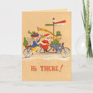 Bicycling Santa Vintage Christmas Card