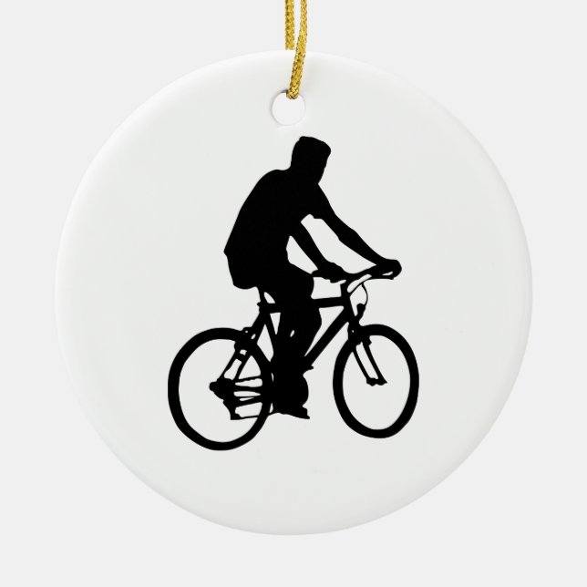 Bicyclist Silhouette Ceramic Tree Decoration (Front)