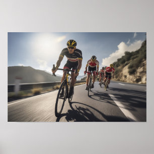Bicyclists on a road with copy space poster