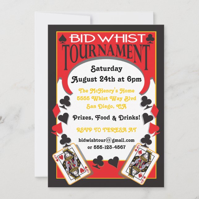 Bid Whist Tournament Party Invitation (Front)