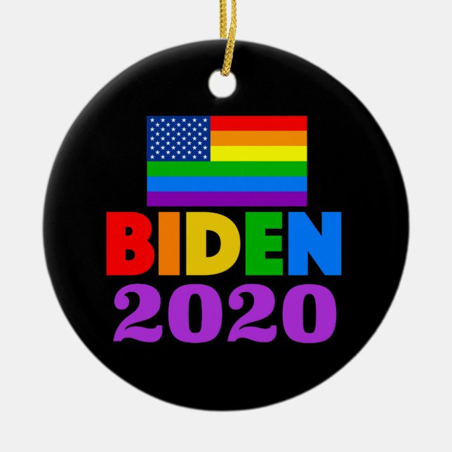 Biden 2020 Rainbow Gay Pride Ceramic Tree Decoration (Front)