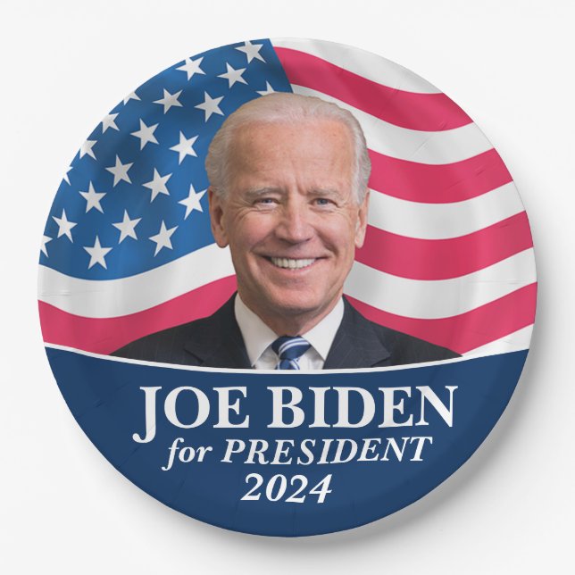 Biden 2024 - Photo with American Flag Paper Plate (Front)
