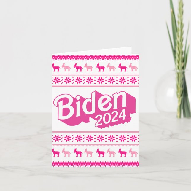 Biden 2024 Pink Christmas Sweater Card (Front)
