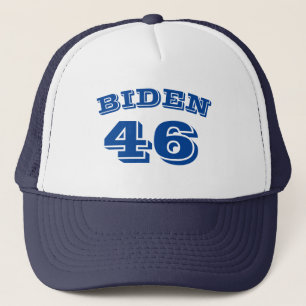 Biden 46 white curved blue letters trucker hat