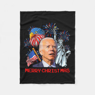 Biden Confused Patriotic Merry Christmas For 4th O Fleece Blanket